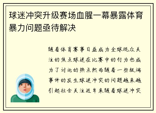 球迷冲突升级赛场血腥一幕暴露体育暴力问题亟待解决