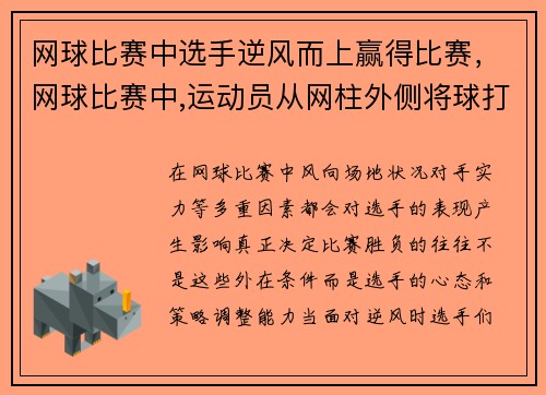 网球比赛中选手逆风而上赢得比赛，网球比赛中,运动员从网柱外侧将球打进界内